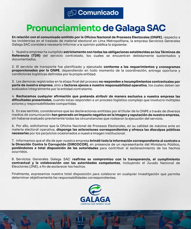Galaga, empresa que transporta material electoral