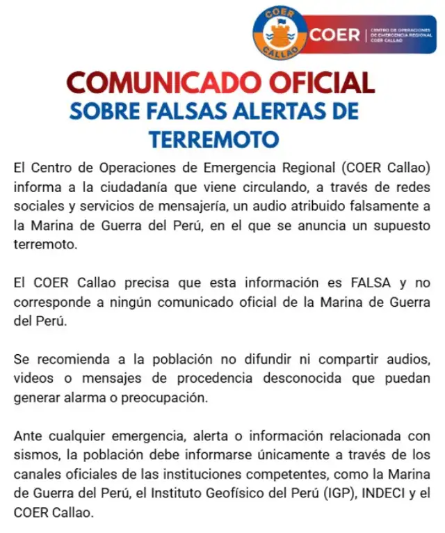 COER Callao se pronuncia ante audio falso