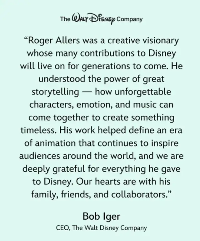 <em>Disney lamenta la partida de Roger Allers. Captura: Instagram </em>   