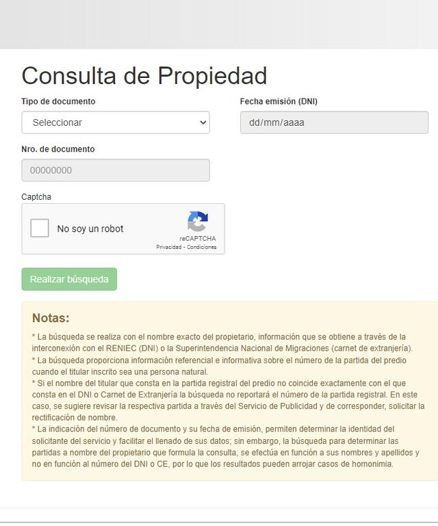  Servicio gratuito de Sunarp " Consulta Propiedad".   