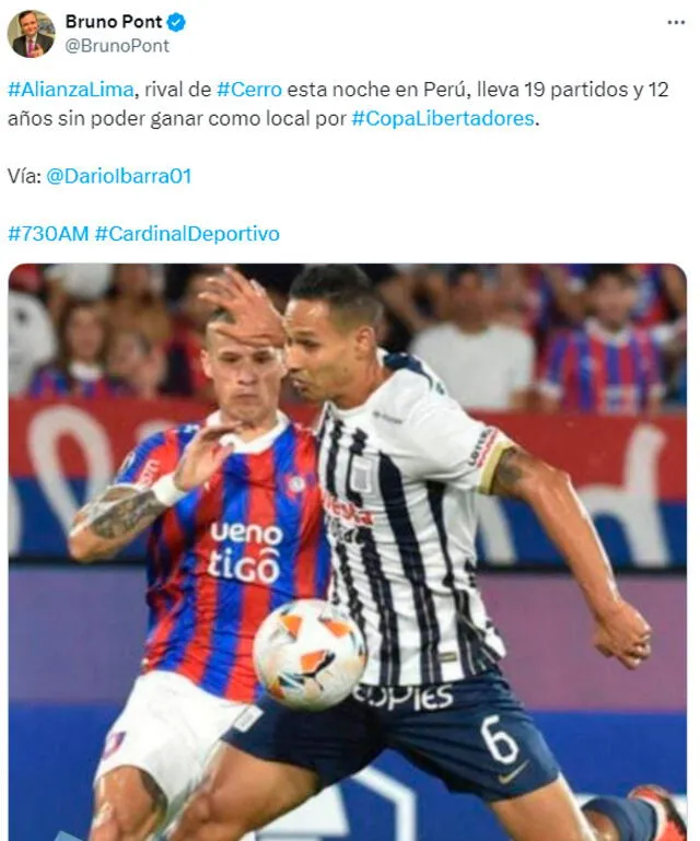 Alianza Lima no puede ganar de local en la Copa Libertadores. / Foto: X.   