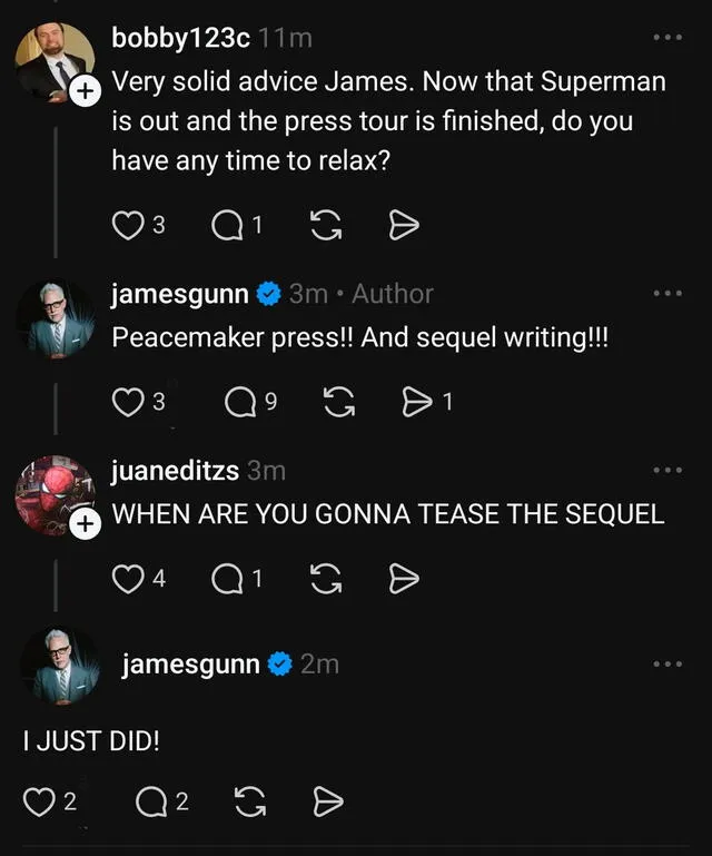  James Gunn acaba de confirmar la secuela de Superman. Foto: Threads   