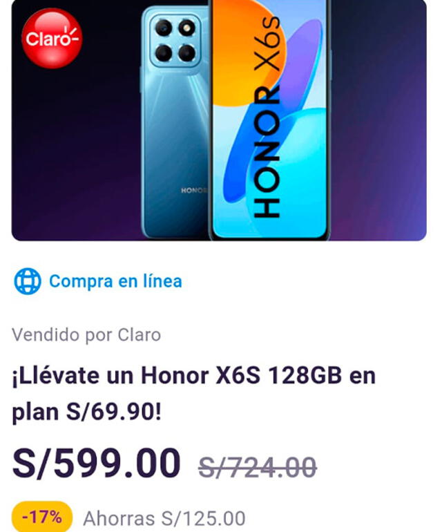 Honor en oferta con Yape. Foto: Captura app Yape    