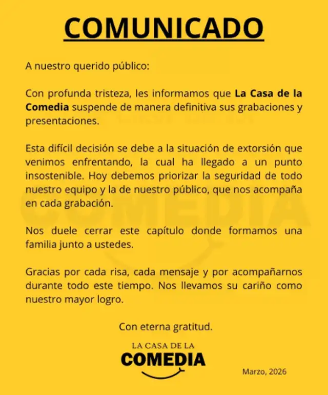 La Casa de la Comedia anuncia el fin de sus grabaciones. La Casa de la Comedia anuncia el fin de sus grabaciones.