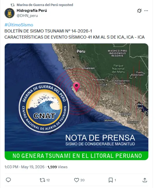 ¿Se aproxima un tsunami en el mar peruano tras el sismo de 6,1 en Ica? Esto dice la Marina de Guerra.
