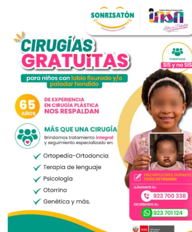 Campaña de cirugías gratuitas para niños con labio fisurado y paladar hendido.