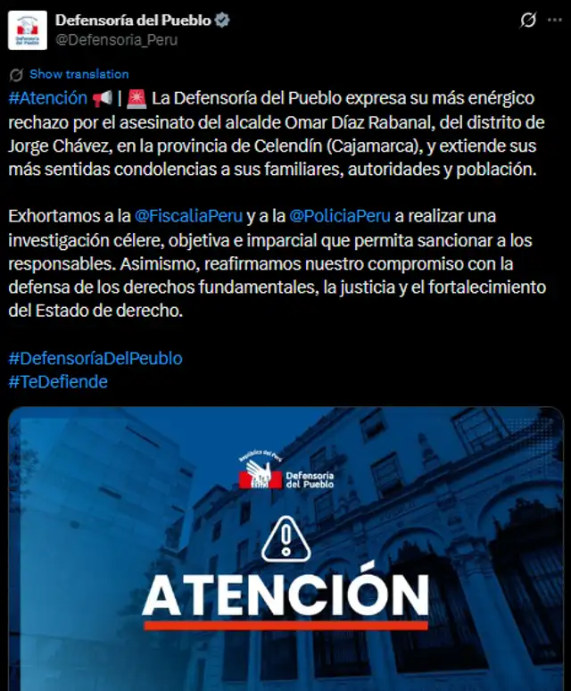 Defensoría del Pueblo exige investigación a las autoridades. Defensoría del Pueblo exige investigación a las autoridades.