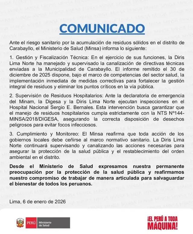 Comunicado del Ministerio de Salud. Comunicado del Ministerio de Salud.