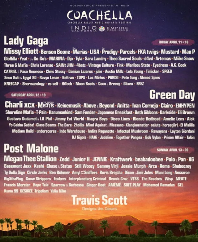 Lineup Coachella 2025.  