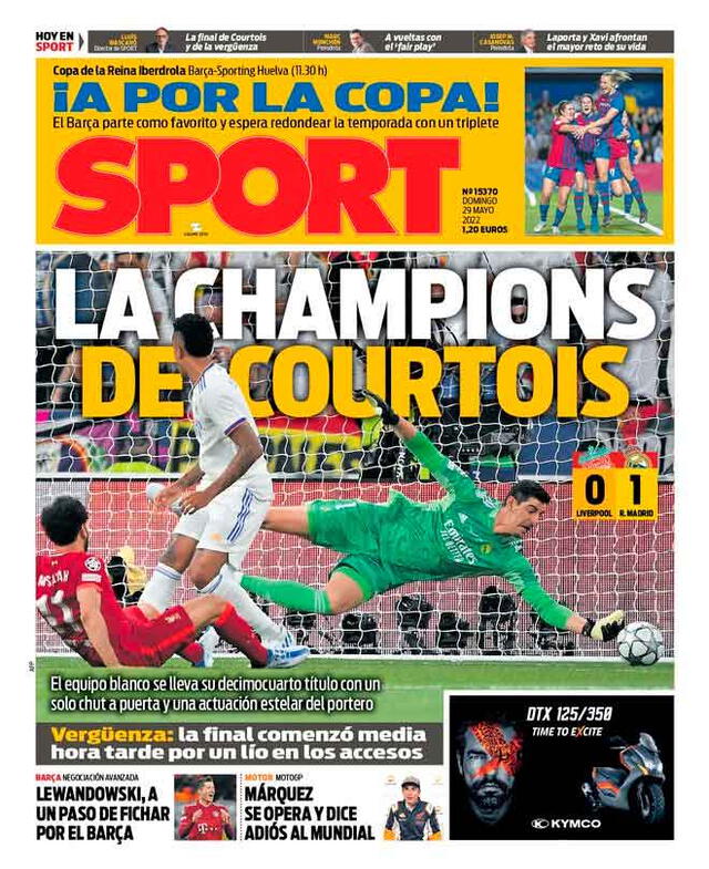 Diario Sports resaltó la gran actuación de Courtois. / FUENTE: Twitter.   