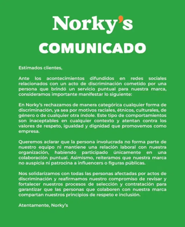 Norkys lanza fuerte comunicado tras ser vinculado con la conductora deportiva racista: 