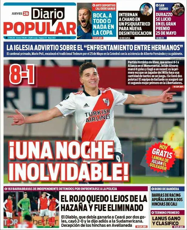 Diario Popular también abarcó la goleada de River.   