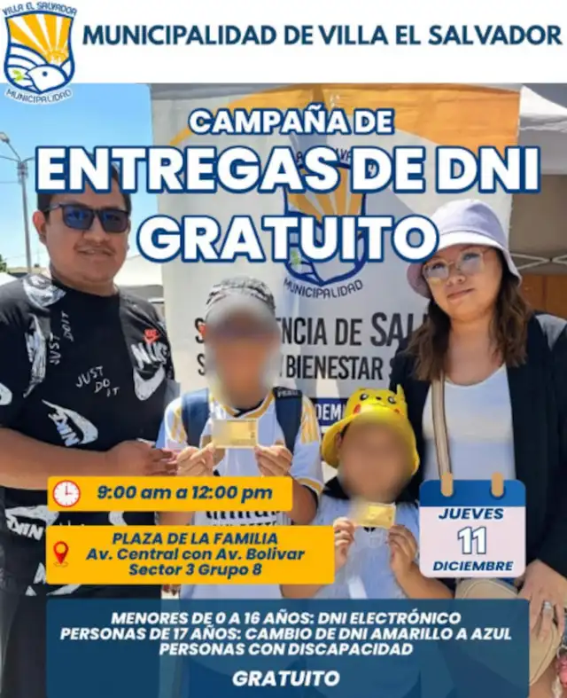 Municipalidad de Villa El Salvador realizará la entrega del DNI electrónico este 11 de diciembre.