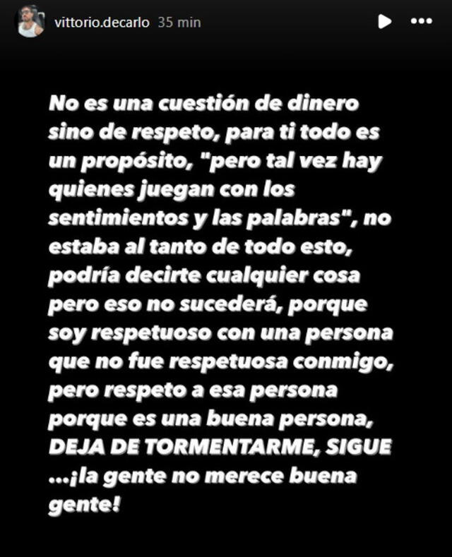 Vittorio de Carlo deja misterioso mensaje tras ampay con Daniela Núñez Dodero: "Deja de tormentarme"   