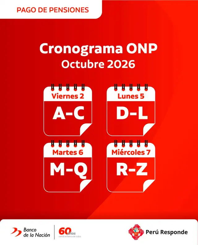  ONP confirma el adelanto del pago de pensiones de octubre de 2026.  