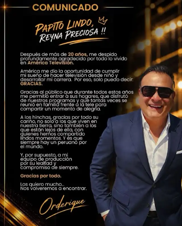 Juan Carlos Orderique se despide de América Televisión. Juan Carlos Orderique se despide de América Televisión.