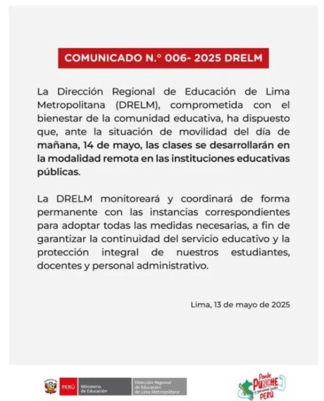 MINEDU emite comunicado de último minuto y toma decisión sobre las CLASES del 14 de mayo por PARO NACIONAL MINEDU emite comunicado de último minuto y toma decisión sobre las CLASES del 14 de mayo por PARO NACIONAL