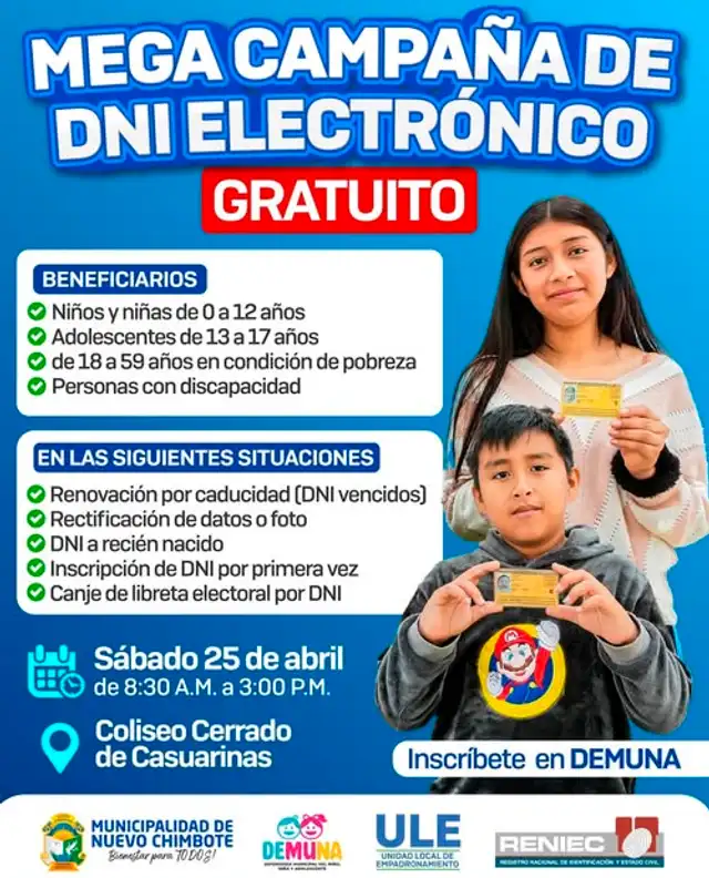 DNI electrónico gratis en Nuevo Chimbote.