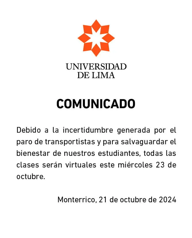 Paro de transportistas 23 de octubre: estas son las universidades e institutos que no tendrán clases