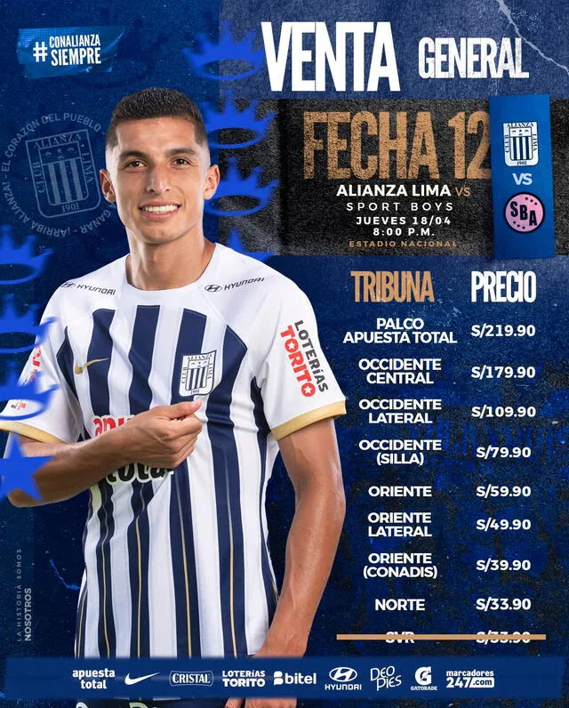 Los precios de las entradas para el partido de Alianza Lima ante Sport Boys. / Foto: X.   