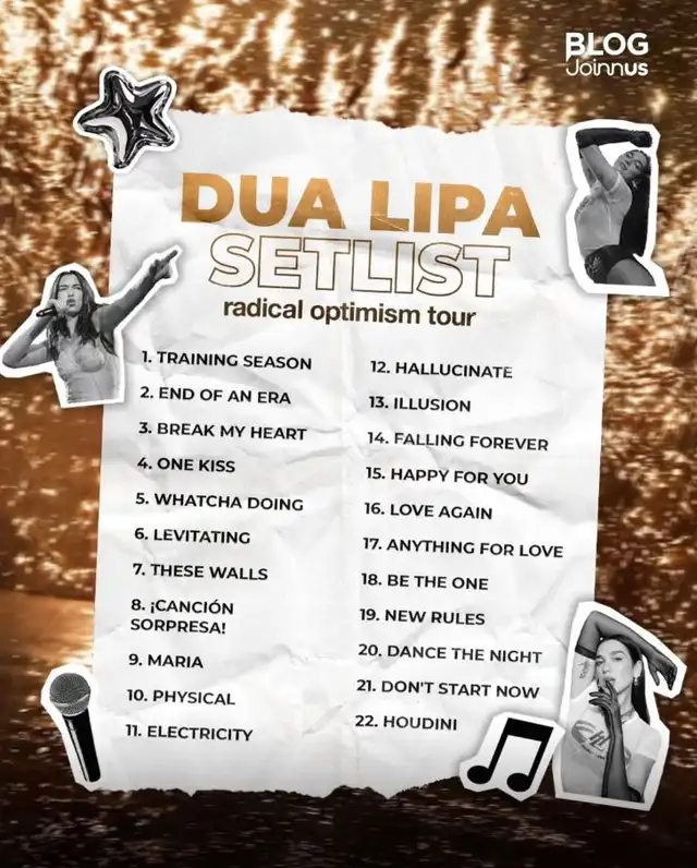 Set List de Dua Lipa. Foto: Joinnus Set List de Dua Lipa. Foto: Joinnus