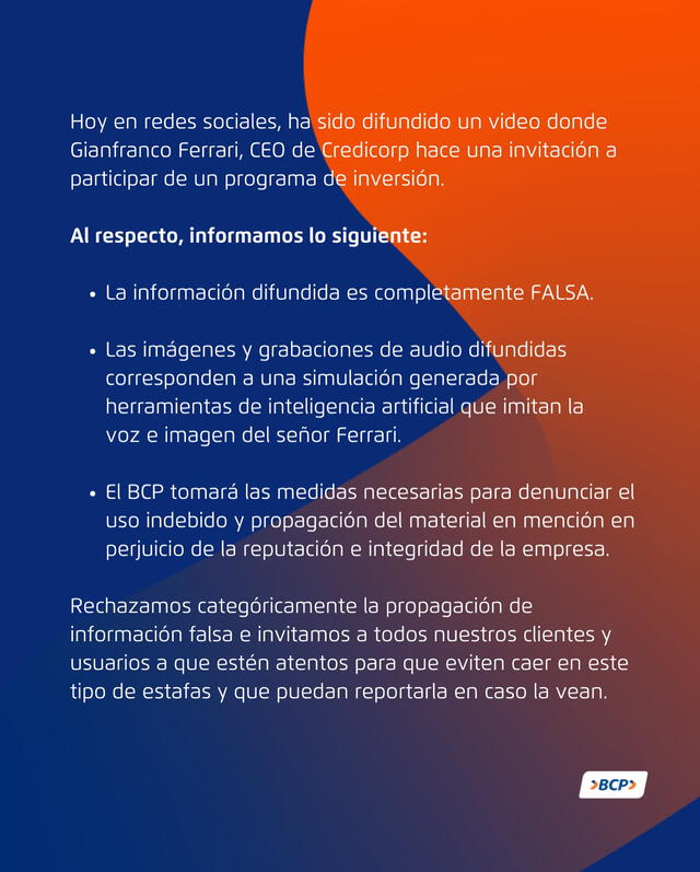 BCP comunicado por video de gerente BCP comunicado por video de gerente