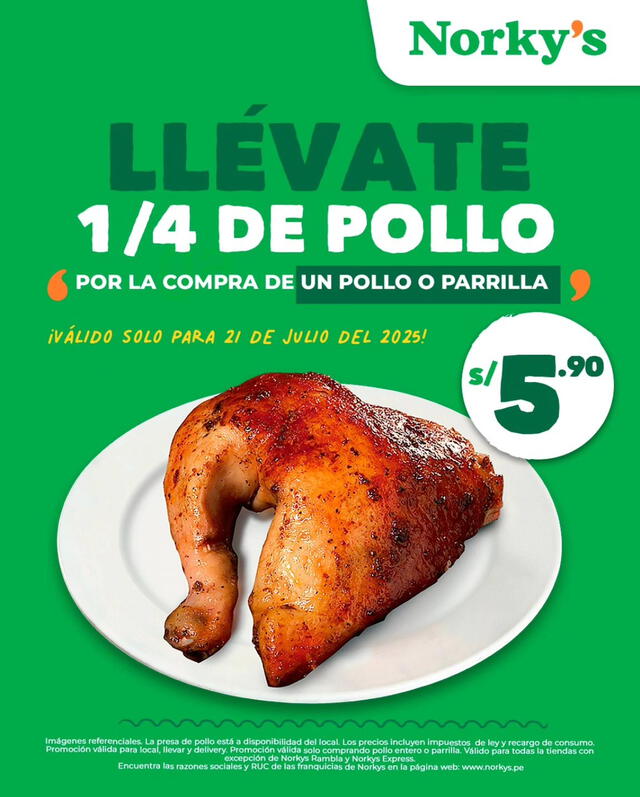 Pollo a la brasa a solo S/5.90 en Norky's: descubre cómo acceder y hasta cuándo dura la oferta
