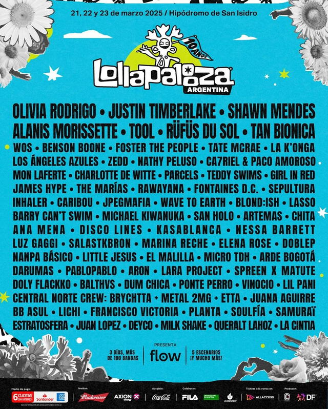 Line-Up oficial del Lollapalooza Argentina 2025.