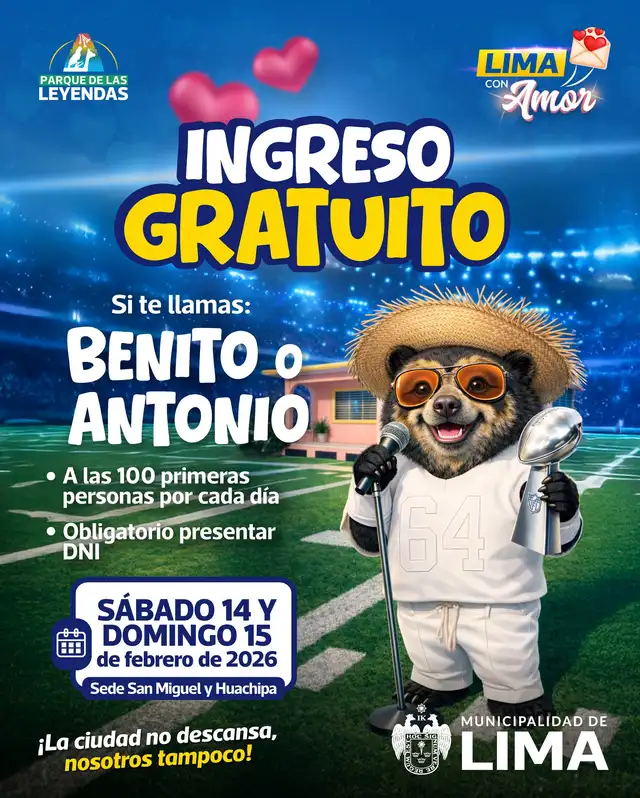 Parque de las Leyendas ofrece entradas gratis el 14 y 15 de febrero de 2026. Foto: Facebook.   