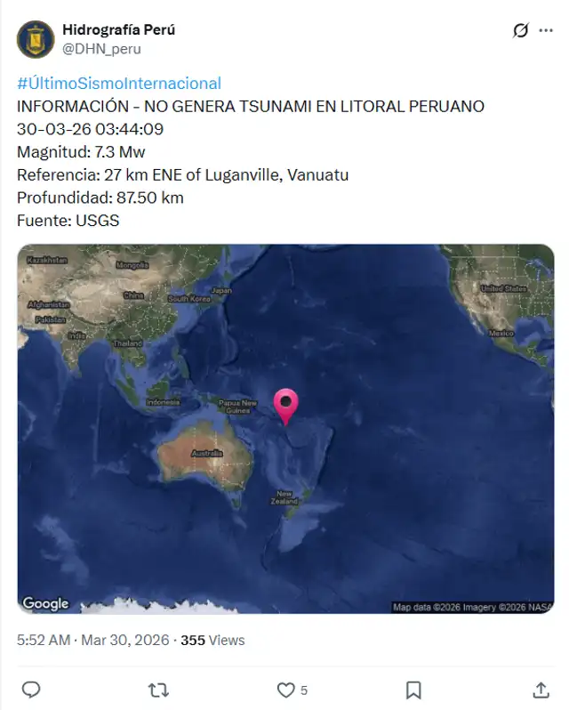 Autoridades peruanas aclaran si existe riesgo de tsunami.
