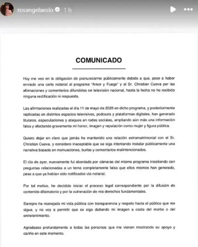 Rosángela Espinoza revela que envió carta notarial a Christian Cueva.