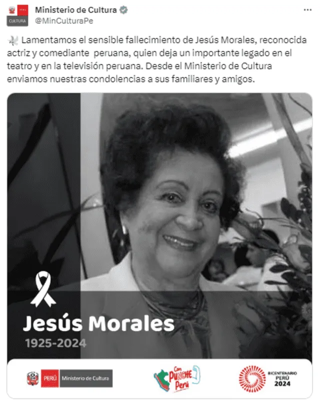 Actriz Morales falleció a los 99 años.