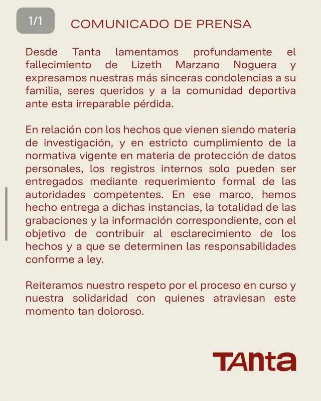 Comunicado de Tanta. Foto: Tanta. Comunicado de Tanta. Foto: Tanta.
