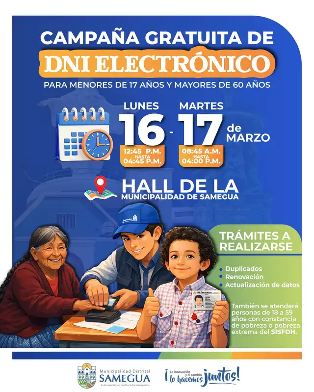 DNI electrónico gratis en Samegua. Foto: Facebook. 