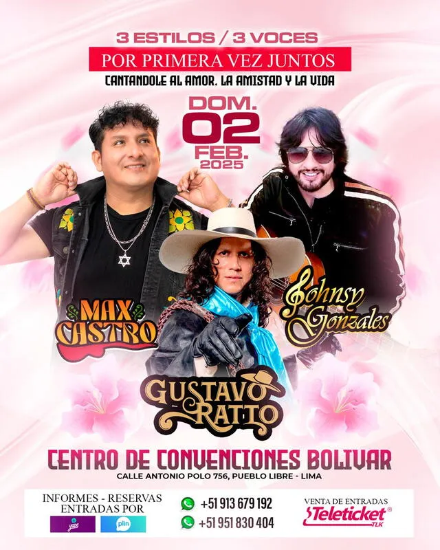 Max Castro, Gustavo Ratto y Johnsy Gonzales juntos en concierto