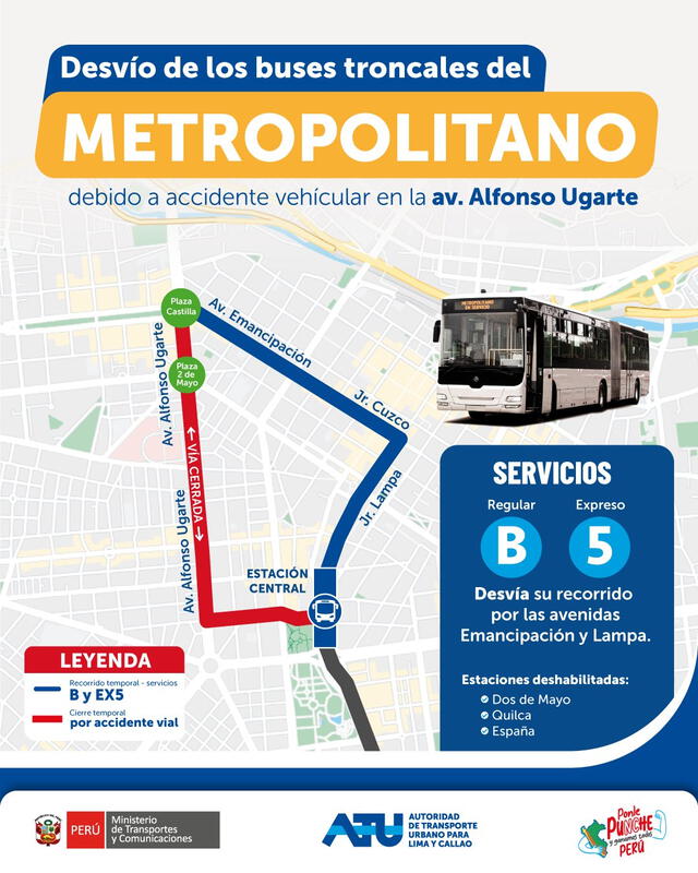 <strong> ATU compartió ruta de desvío tras accidente entre Metropolitano y 'Anconero'</strong> <strong> ATU compartió ruta de desvío tras accidente entre Metropolitano y 'Anconero'</strong>
