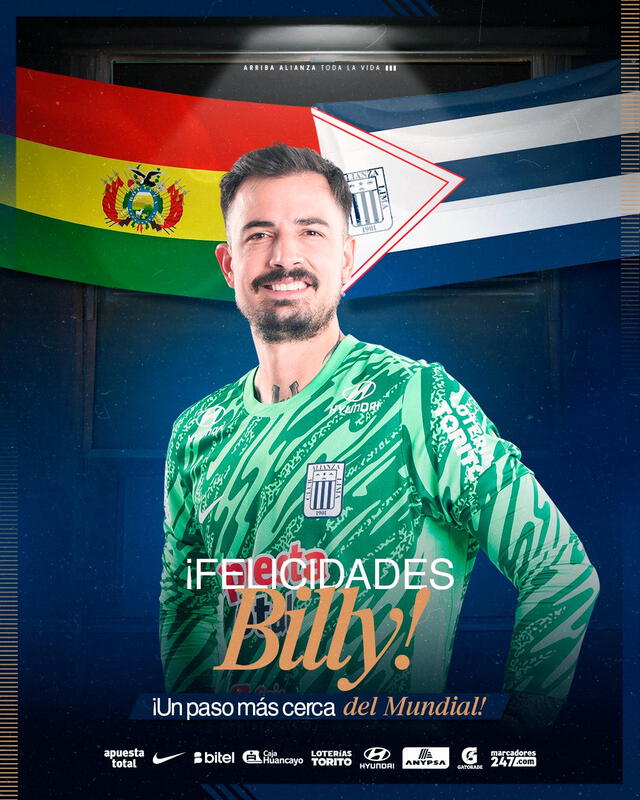  Alianza Lima felicitó a Guillermo Viscarra por el pase al repechaje. Foto: Alianza Lima   