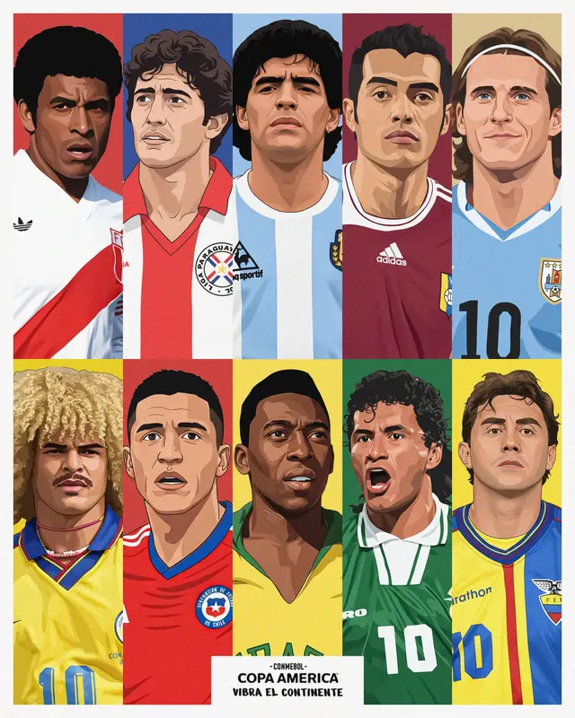  Históricos jugadores del fútbol sudamericano. Foto: Conmebol   