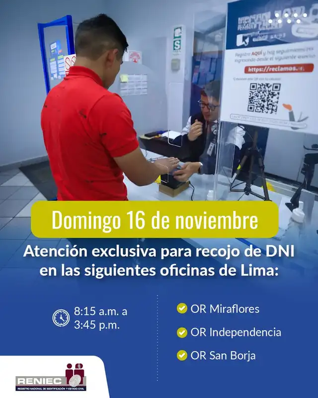 ¿Qué sedes de la Reniec atenderán durante este domingo 16 de noviembre? ¿Qué sedes de la Reniec atenderán durante este domingo 16 de noviembre?