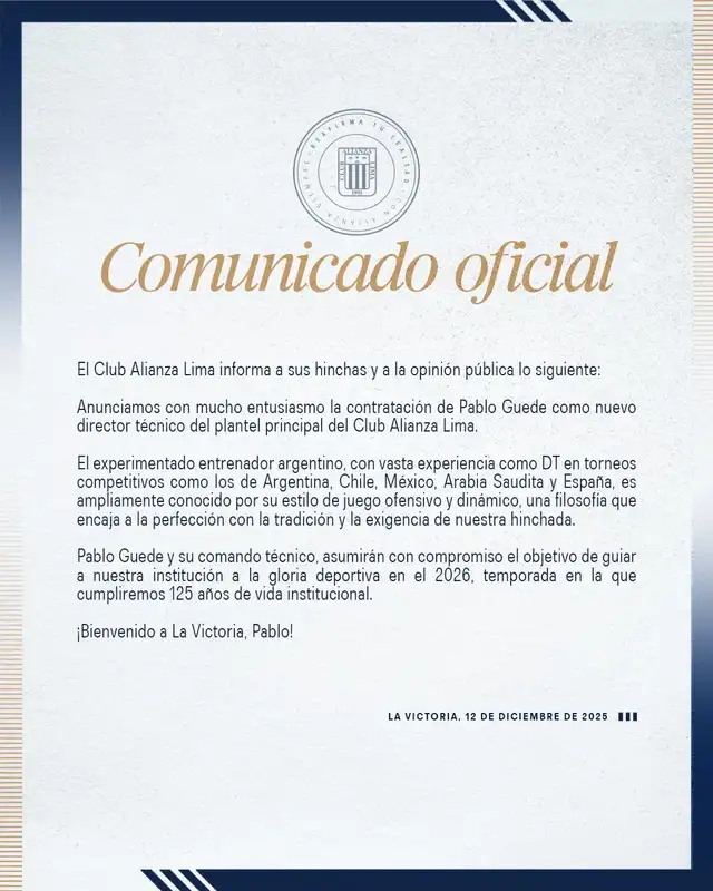 Comunicado aliancista. Foto: Alianza Lima Comunicado aliancista. Foto: Alianza Lima