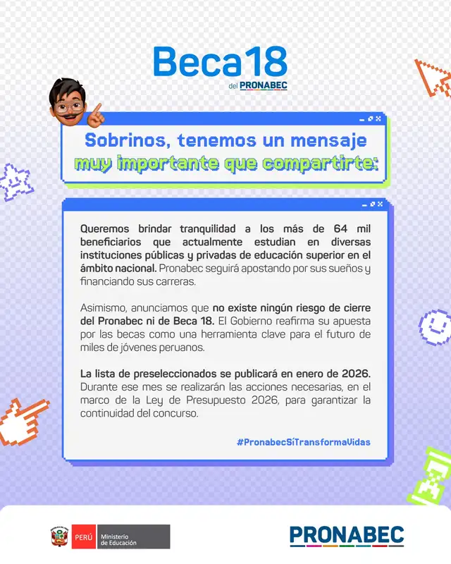 <strong> Pronabec emitió un comunicado sobre la entrega de resultados del proceso de Beca 18</strong>   