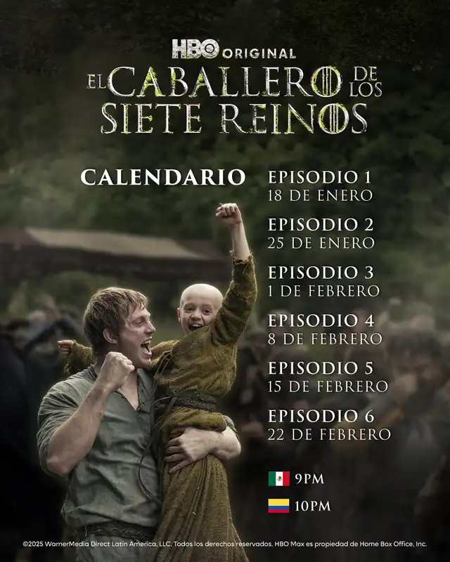  Calendario de episodios de 'El Caballero de los Siete Reinos'. Foto: HBO Max 