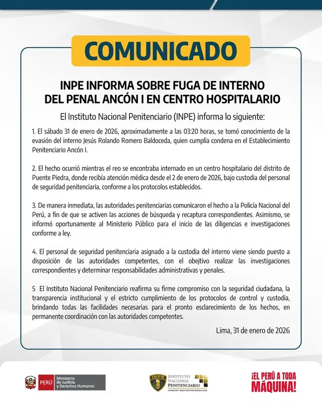 Peligroso secuestrador fuga de hospital en Puente Piedra mientras era custodiado.