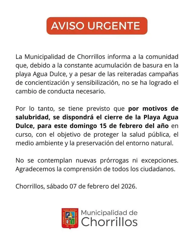 Comunicado de la Municipalidad de Chorrillos.