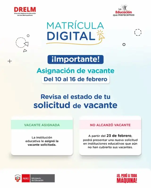 <strong> Conoce el estado de tu vacante de la matrícula digital 2026</strong>   