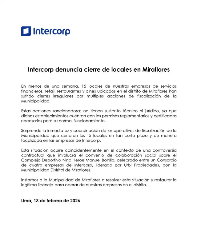 Comunicado del Grupo Intercorp.