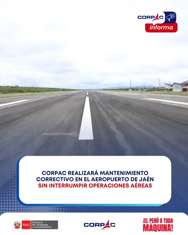 CORPAC realizará mantenimiento en las pistas de aterrizaje del aeropuerto de Jaén.