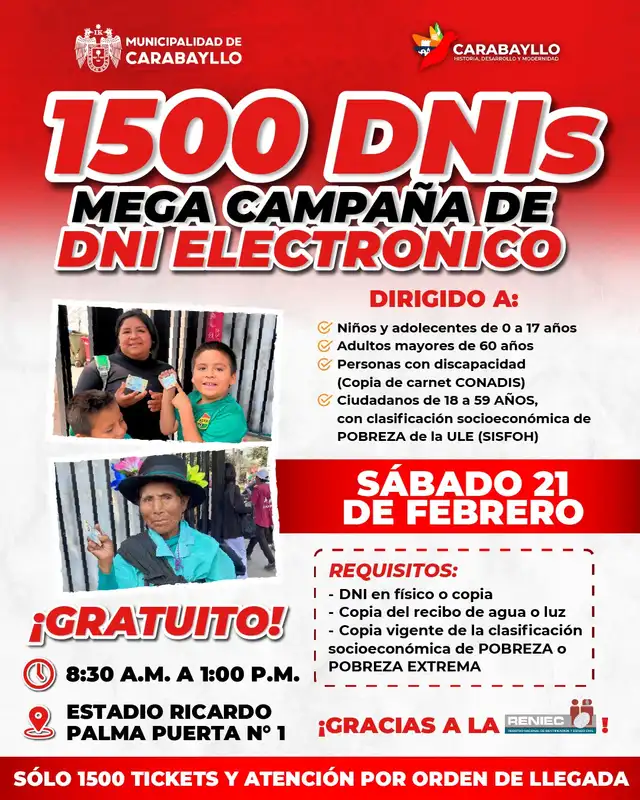 Campaña de DNI electrónico gratuito en Carabayllo.