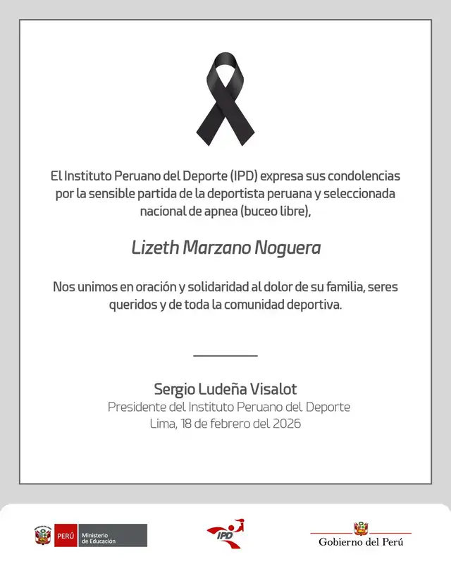 IPD lamenta el fallecimiento de Lizeth Marzano. Foto: Facebook. IPD lamenta el fallecimiento de Lizeth Marzano. Foto: Facebook.