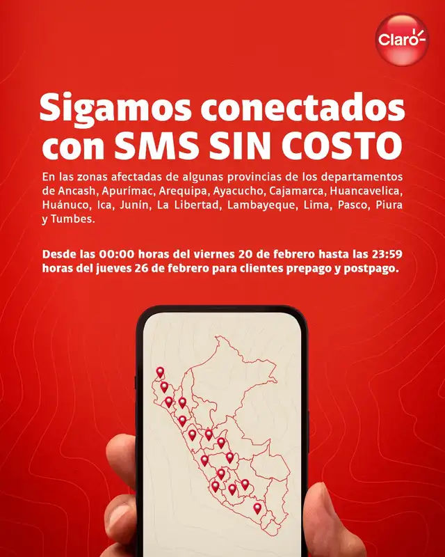 Claro libera el envío gratuito de SMS en estas ciudades del Perú.